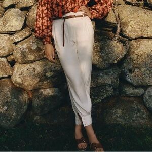 NWTAnthropologie High-Rise Cream Tapered Pants with Cuffed Ankles